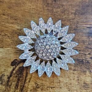 Vintage Clear Rhinestone Brooch on a Silver Tone Setting Signed Sarah Coventry